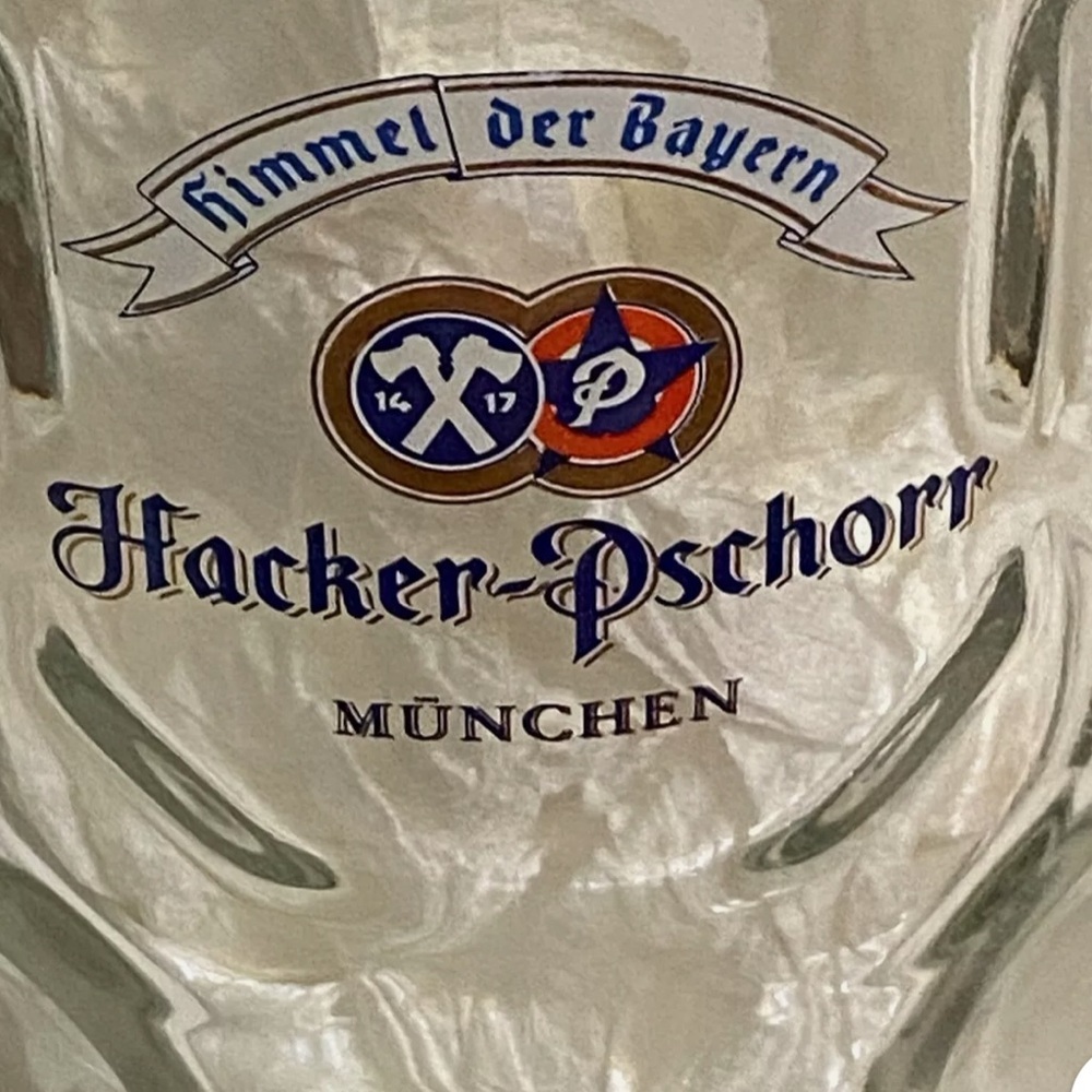 Hacker Pschorr Himmel der Bayern 1 Liter Large Dimpled Glass Beer Stein Munchen - Picture 10 of 15